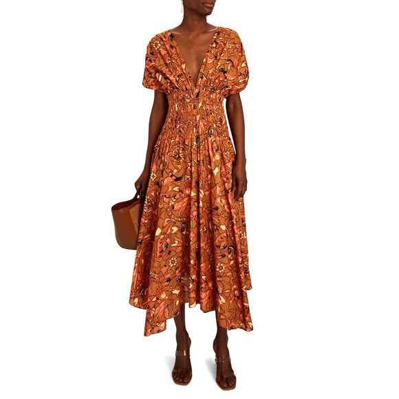 ALC Lucia Smocked Midi Dress Block Print Cotton Sundress Fit & Flare NEW Size 0 - Picture 1 of 9